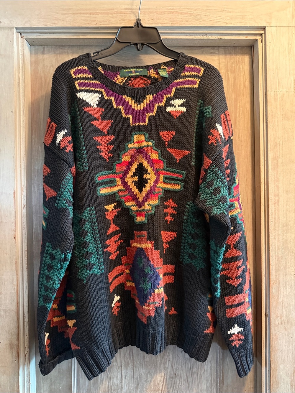 Vintage 90s Embassy Row Hand Knit Southwestern Sweater Men’s Large